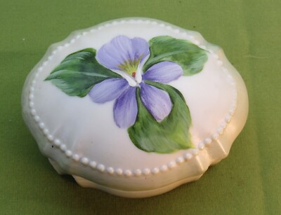 Oval Hand Painted Trinket Box - Purple Orchid - Small - Preowned - Unbranded
