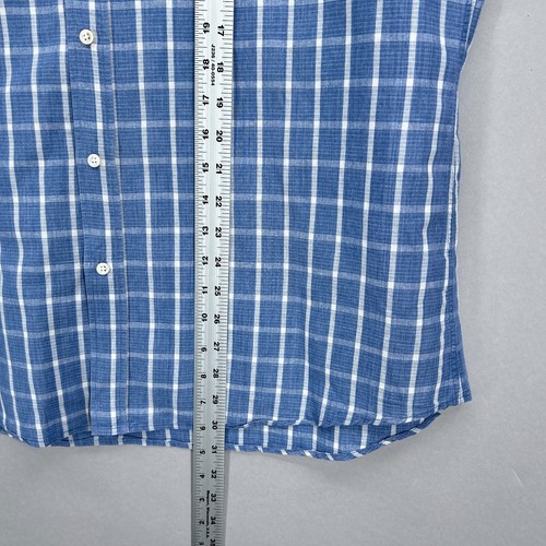 J McLaughlin Shirt Mens XL Trim Fit Button Up Linen Blend Blue Windowpane Preppy - Picture 9 of 12