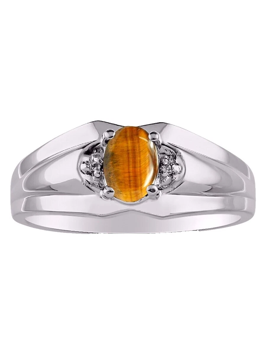Tigers Eye White Gold 14k Rings for Men