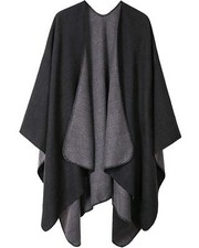 Women's Shawls and Wraps Open Front Poncho Cape Winter Sweater A1-black