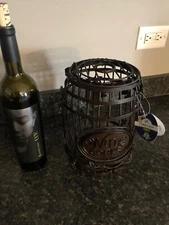 New Rustic Wine Wire Barrel Cork Holder Cage Storage Metal & Bead Accents