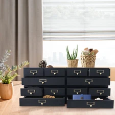 4 Pack 3 Drawer Wooden Desktop Organizer Drawer Storage Box For Tabletop- Black