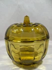 Vintage Amber Glass Pumpkin Candy Dish Anchor Hocking Fall Decor Lidded Jar
