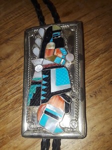 Sterling silver bolo Eldred Martinez spiny oyster Zuni unique design 