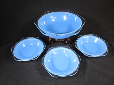 Schöne Vintage Phoenix Ware Spray blau Servierschale & 3 Dessertschalen