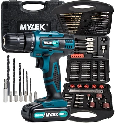 Mylek 18V Cordless Drill Set Driver Screwdriver DIY Li-Ion And 131 Pc Accessory