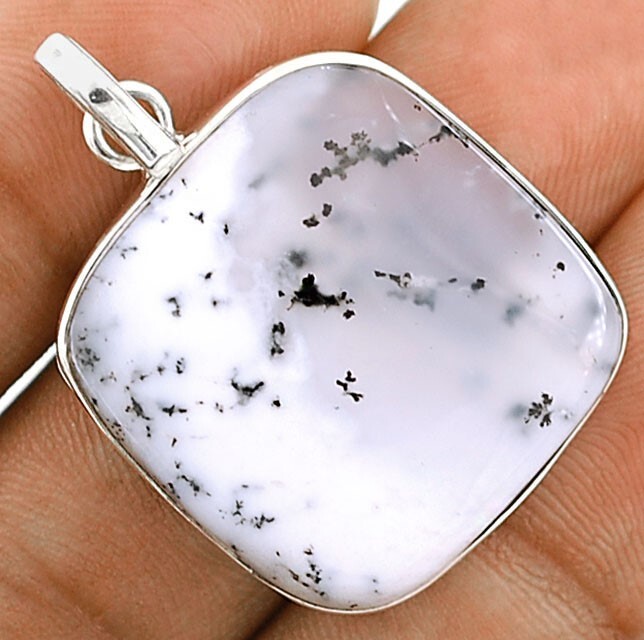 Natural Winter Dendrite Opal & Pearl 925 Sterling Silver Pendant 1 1/2