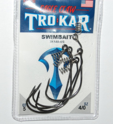 eagle claw tro kar trokar swimbait 4/0 tk140-4/0 bass frog hook too super sharp
