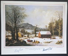 US President Gerald Ford + Betty Ford Signed 1974 Big Christmas Card JSA LOA VTG