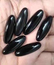 WHOLESALE NATURAL BLACK ONYX CABOCHON LONG OVAL SHAPE LOOSE GEMSTONE JEWELLERY.
