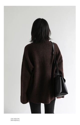 Women's Sweater Loose Turtleneck Sweaters Solid Pullover Knitwear Basic Female - Picture 18 of 29