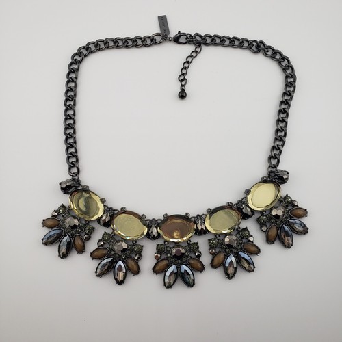 Statement Necklace Gunmetal & Grunge Colored Rhinestones Whimsigoth Dark Fairy - Picture 9 of 10