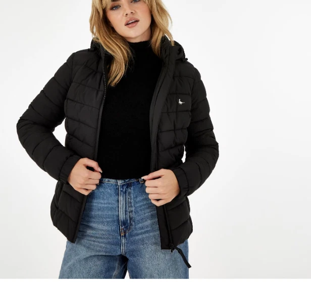 Jack Wills Luna Hooded Puffer Coat Womens Black Size UK 16 REF148