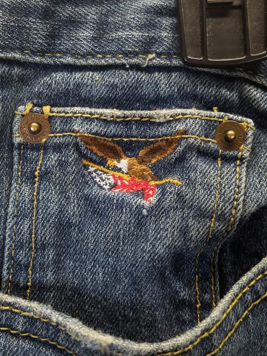 American Living Womens SIZE 12 High Rise Blue Jeans US Flag Embroidery on Pocket View 4