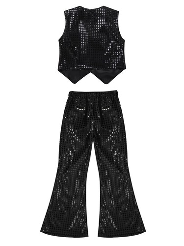 Boys Girl Glittery Sequin Waistcoat Vest Jazz Hip Hop Pants Stage Performance - Imagen 43 de 100