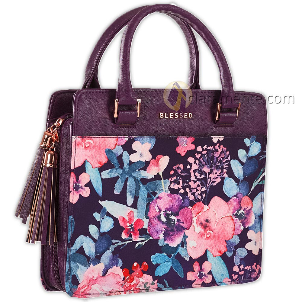 Forro para Biblia Mediano para Mujer - Bendecida estilo cartera - morado floral