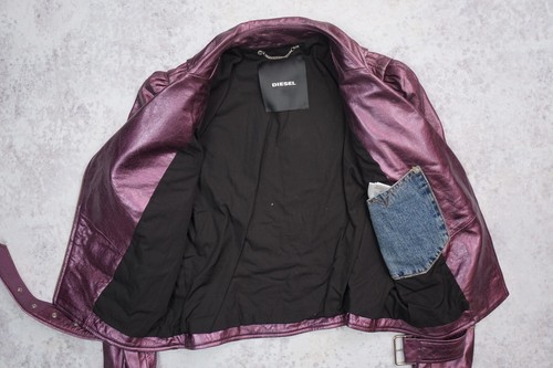 Chaqueta de cuero Diesel L-Sunset púrpura piel de cordero chaqueta para dama talla M mediana - Imagen 6 de 12
