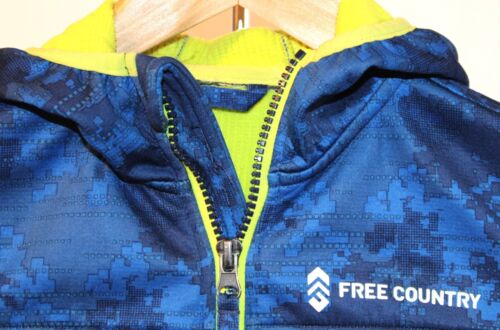 Free Country Child Size Small Blue Yellow Lining Zipper Long Sleeve Hood Pocket - Picture 3 of 6