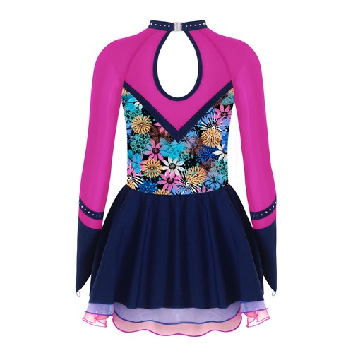 Kids Girls Dresses Latin Dancewear Modern Dress Mesh Splice Leotard Ballerina - Picture 29 of 53