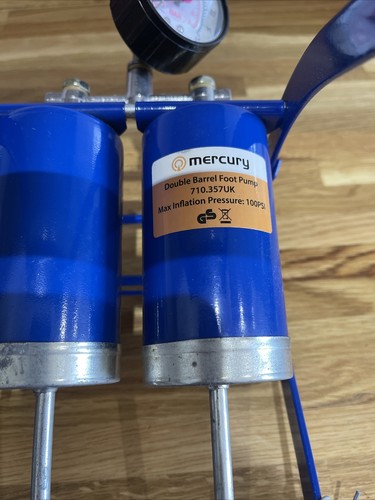 Mercury Double Cylinder Barrel Tyre Inflator Foot Pump w/ Gauge Blue - Picture 2 of 10