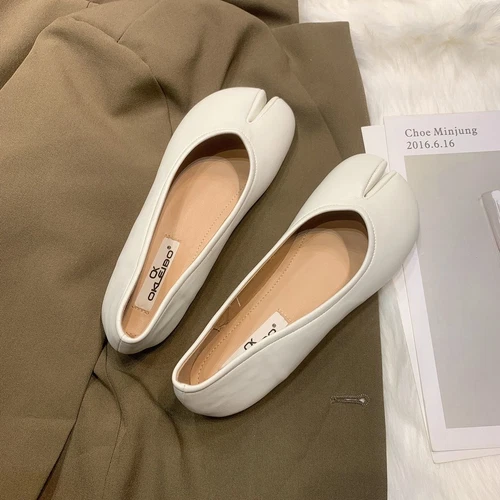 Flache elegante Tabi Damenschuhe flache bequeme weibliche Halbschuhe mit geteilter Zehenpartie - Bild 6 von 18