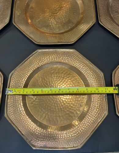 Vintage Hammered Copper Charger Octagonal Plates Set Of 7 - Picture 15 of 22