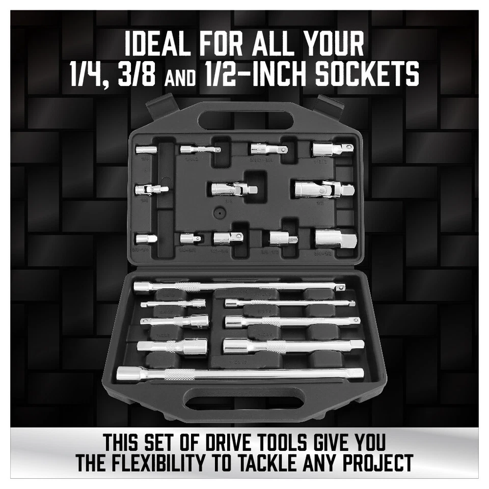 20Pc Drive Extension Bar Set Socket Wrench1/4" 3/8" 1/2" universal joint coupler - Image 2 of 4