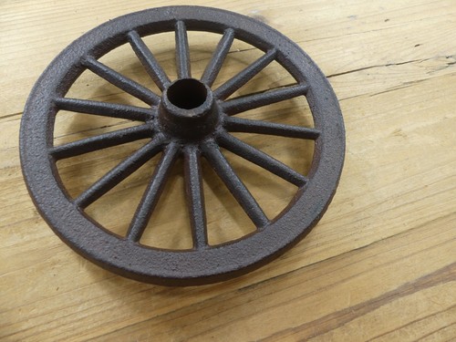 4 Small Cast Iron Wagon Wheel 6 3/4" Wide Table Cart Wheels Spoke Rustic Toy - Picture 7 of 9