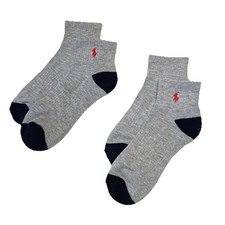 POLO RALPH LAUREN Gray Navy Quarter Ankle Socks Mens 2 Pack Performance Red Pony