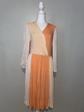 CALVIN KLEIN Size 6 Peach Color Block Dress Long Sleeve Romantic Flow