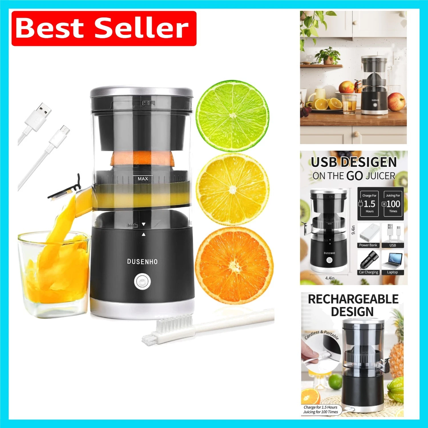 Rechargeable Electric Citrus Juicer - Portable USB Juicer for Fresh Juice