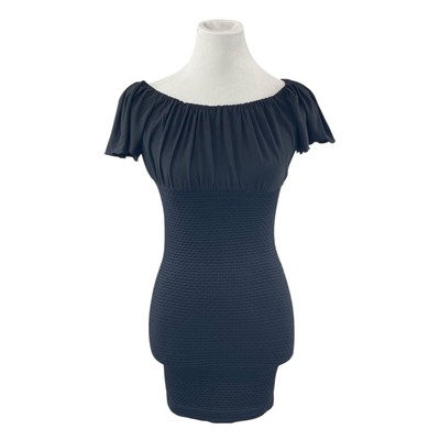 off shoulder short sleeve frill mini bodycon dress Womens One Size Stretch Ruffle Cap Sleeves Sexy 24-09-25-release Product code Size:XXL Sarah Pacini Black Short