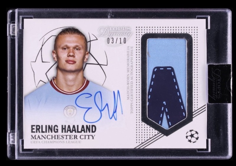 2023-24 Topps Dynasty UEFA Soccer Erling Haaland Match Worn Patch AUTO 3/10
