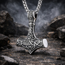 Wikinger Thor Hammer Anhänger Halskette Edelstahl Mjolnir nordische Rune Amulett