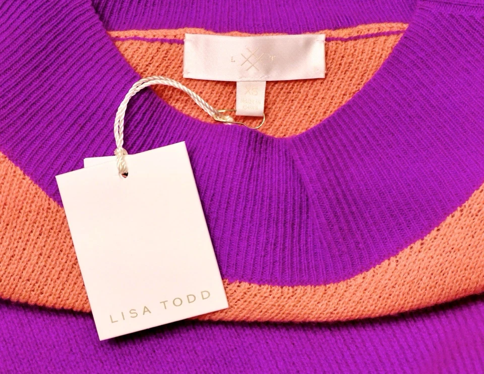 Suéter Lisa Todd 100% Cachemira Púrpura y Naranja Rayas - ¡Nuevo Con Etiquetas! Foto 3 de 4