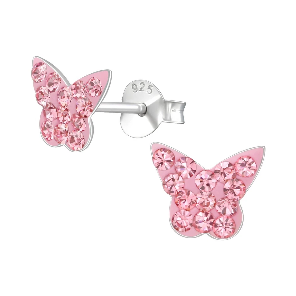 Schmetterling Kinder Ohrringe Kristallen 925 Silber Mädchen Ohrstecker Schmuck - Bild 1 von 4