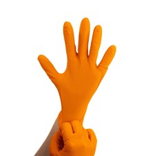 Heavy Duty Orange Nitrile Gloves With Raised Diamond Texture 8-Mil Medium 1000