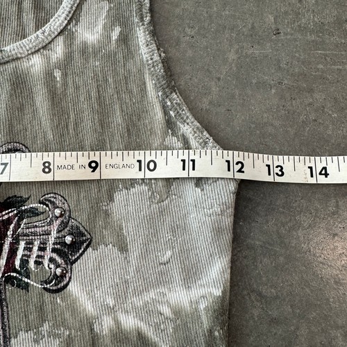 Vintage Y2K Sinful Affliction rosa Kreuz grau Batik gerippt Tank Medium - Bild 5 von 6