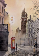 London Street Watercolor Painting Big Ben British Landmark Travel Gift А4 Art