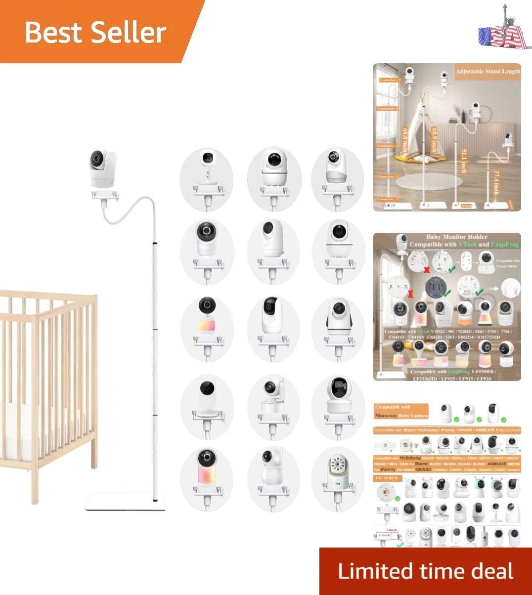 Baby Monitor Camera Floor Stand Holder Mount Compatible with VTech/HelloBaby/...