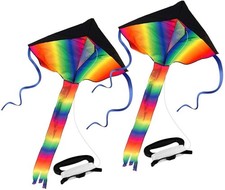 2 Pack Rainbow Delta Kite, Easy to Fly Large Kite with Long Colorful Tail, Gr...