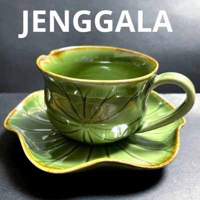 JENGGALA Bali Tea Cup & Saucer Lotus Leaf Pattern Fine China Collectible
