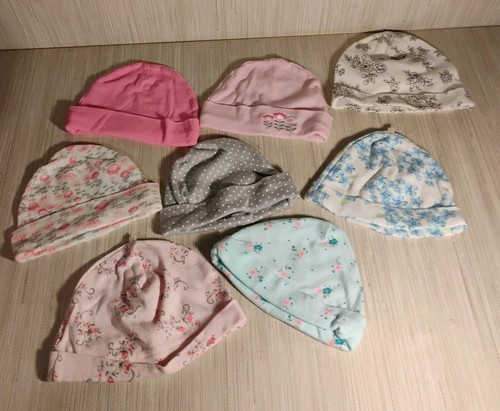 Baby Girl Hat Beanie 0-6 Months Cotton Lot of 8