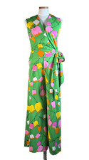 Vintage 60s Mod Tulip Floral Wrap Top Wide Leg Palazzo Pants Set S XS 2/4 W-26"
