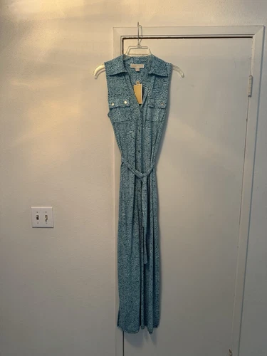 MAXI CAMICIA DONNA MICHAEL KORS ABITO CON CRAVATTA E SPACCHI TAGLIA M NUOVA CON ETICHETTE