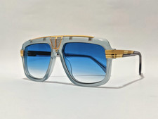 Cazal Sunglasses Crystal Translucent Gold Frame Blue Tinted Lens Unisex Eyewear