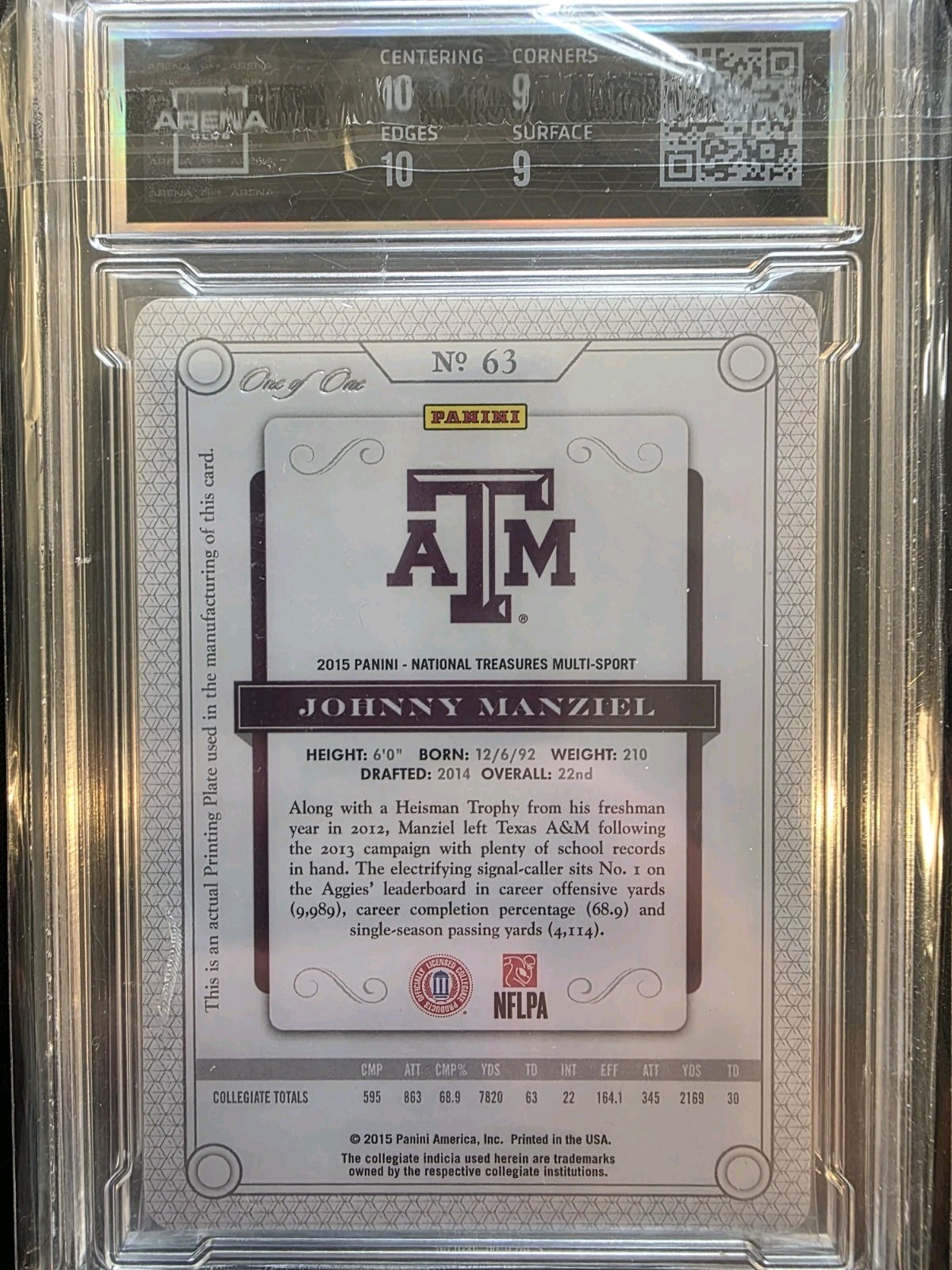 2015 Johnny Manziel National Treasures 1/1 Printing Plate Gem Mint 9.5 🔥🔥🔥🔥 view 3