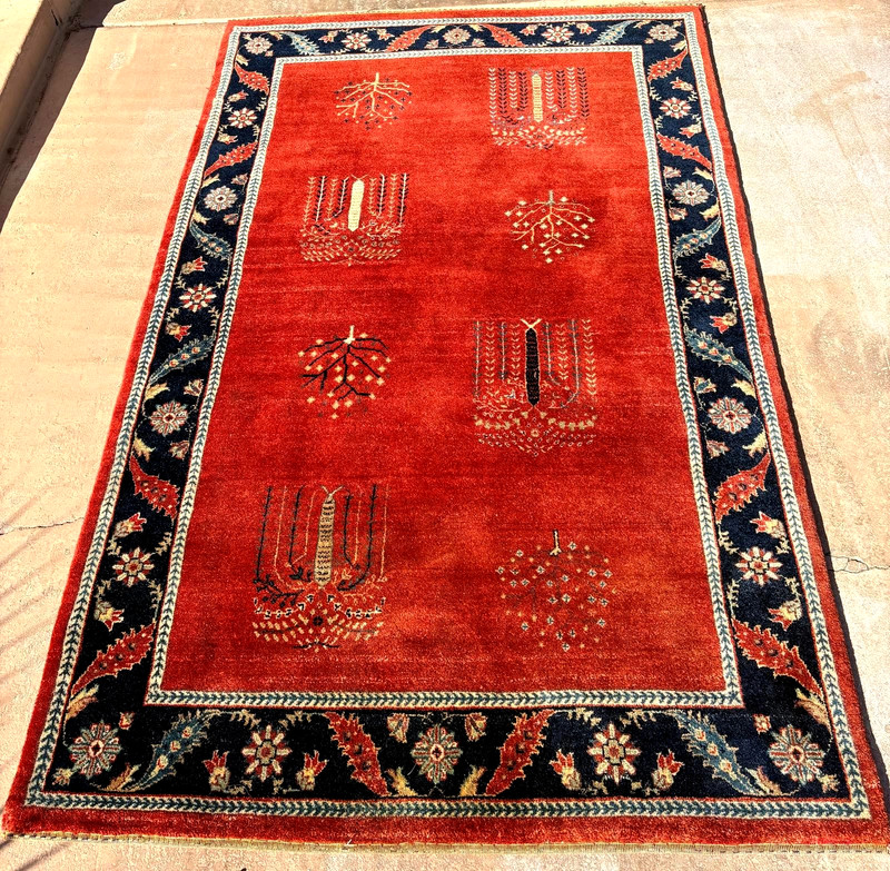 Antique Handwoven Red TREES wool rug Oriental wool carpet 5' 11"x 3' 10"