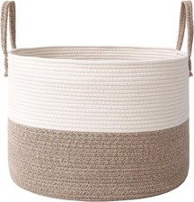 65L Extra Large Blanket Basket for Living Room - Woven Cotton Rope Laundry