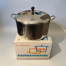 Vintage Farberware Aluminum Clad Stainless Steel 12 Qt Stock Pot w/Lid In ExCond